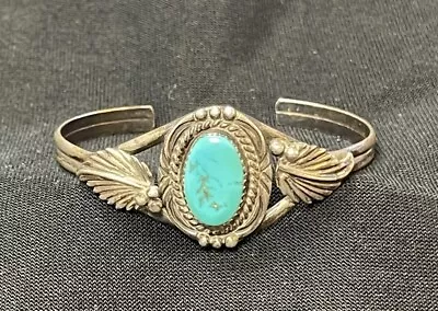 Vintage Handmade Native American Sterling Silver Bracelet With Turquoise • $125