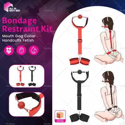 BDSM Back Restraints Bondage Kit Mouth Gag Collar Handcuffs Fetish Adult Sex Toy • $14.99