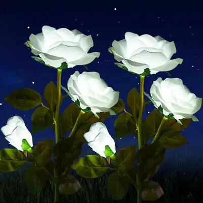 Outdoor Solar Power White Rose Flowers Garden Stake Landscape Lights Yard Lamps • $10.98