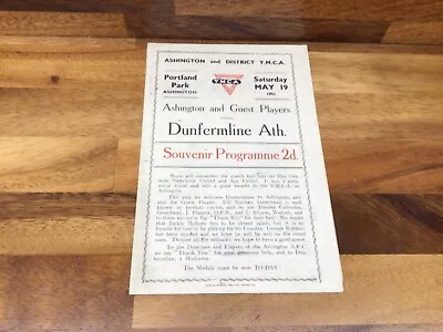 Rare Ashington V Dunfermline 1950/51 Friendly Scottish Football Programme • £26