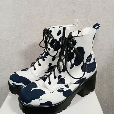 Koi Footwear Boots Black/White Cow Print Size 9/42 Mens Womens Unisex Platform • £24.99