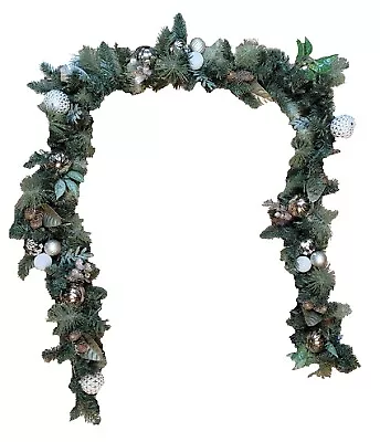 9FT PreLit And Decorated Garland 90 Warm White LED Lights And Silver Accents • $59.99