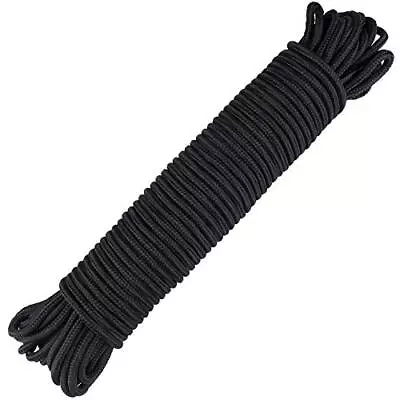 Nylon Rope100 Feet Black Nylon Rope1/4 Inch Solid Braided Rope Thick Strong Ny • $14.50