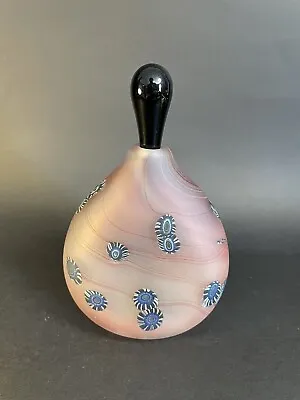 Signed Art Glass Perfume Bottle Millefiori Pink Black Millefiori 12/84 • $74.80