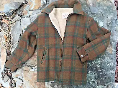 Vintage WOOLRICH Mackinaw Plaid Brown Mens Medium Fully Lined Zip Front Jacket • $83