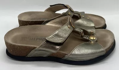 Mephisto Air Relax Met Gold Leather Open Toe Slide Wedge Cork Sandals Size 38 • $39.99