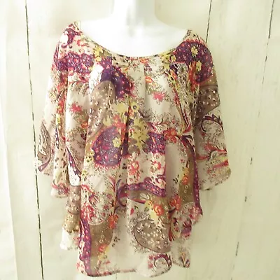 Investments Top 2X Paisley Sheer Flutter Sleeve Boho Peasant Plus Size • £14.18