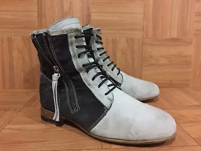 $49.99 • Buy EUC❤️ Schuler & Sons Double Zip Boots Grey Leather Black Anthropologie Sz 37 7