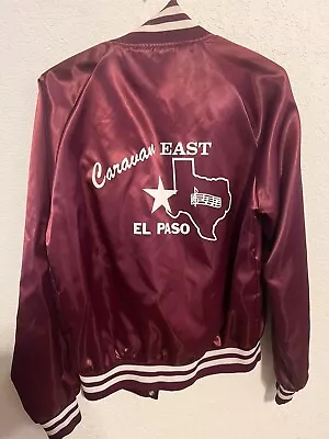 Vintage 80s Maroon Satin Bomber Jacket Caravan East El Paso Texas • $7.72