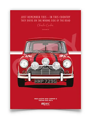 The Italian Job Red 1969 Austin Mini Cooper S Portrait Poster. Various Sizes • £40