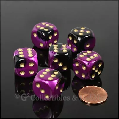 NEW Set Of 6 Black Purple Gemini D6 Dice Six Sided RPG D&D Game 16mm Chessex D6s • $6.99