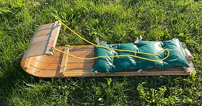 Vintage Paris Maine Wood Wooden Toboggan Snow Sled Rare With Cushion • $249.99