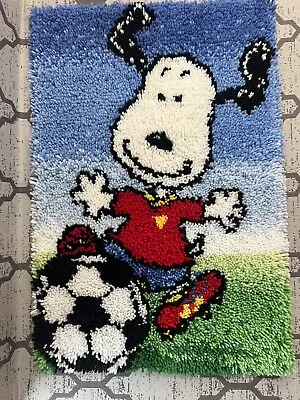 Vintage Latch Hook Rug Art Snoopy Soccer Ball Latch Hook Rug Peanuts 20x28 80’s • $10