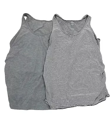 Maternity Lot Of 2 Tank Tops Grey & Black And White Strips Size M & L Pre-owned • $15