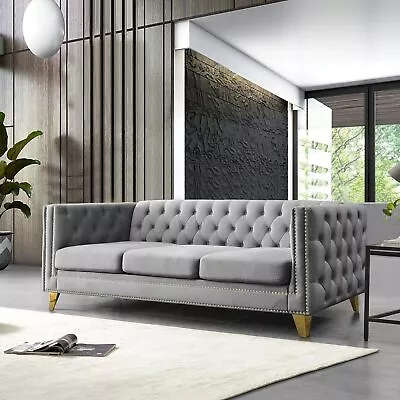 Velvet 3 Seater Sofa Couch Comfy Couches For Living RoomSofa With Tufted Back • $499.99