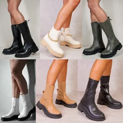 £16.99 • Buy Womens Chunky Chelsea Ankle Boots Comfy Thick Sole Fashion Pull On Elastic Shoes
