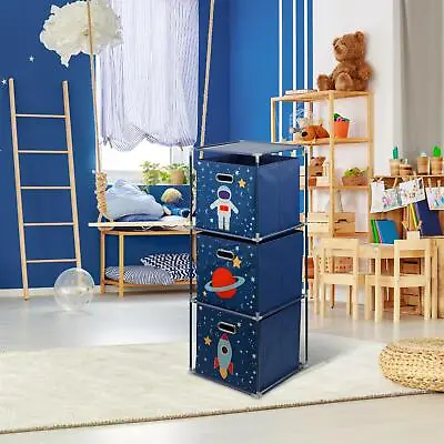 Kids Space Storage Cubes Foldable Toy Chest Set Of 3 Box Organizer With Handle • £21.99