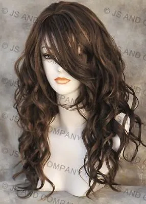 Heat OK Long Wavy Human Hair Blend Full Wig Mono Top Brown Auburn Mix Wd 4/27/30 • $69.95