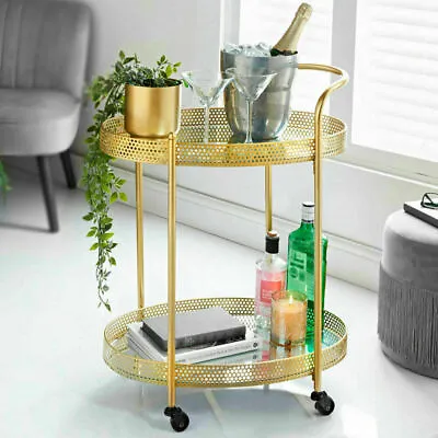 £44 • Buy NEW Gold Drinks Trolley With Glass Shelves Mini Bar Cocktail Table Drink Table 
