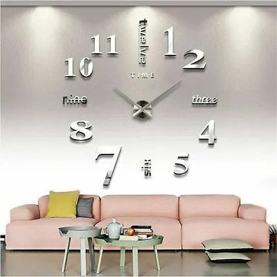 Novelty Stick-on Large Wall Clock 3D DIY Mirror Sticker Surface Home Decor Art • $7.82