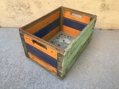 Rare Vintage Multi-Color Slat Antique Wood Metal Bottle Crate - Knudsen Cry Co. • $48.50