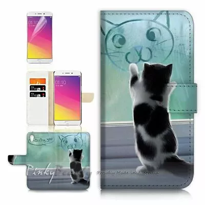 Cat TPU Phone Wallet Case Cover For New Optus X Start 2  - 21196 • $13.99