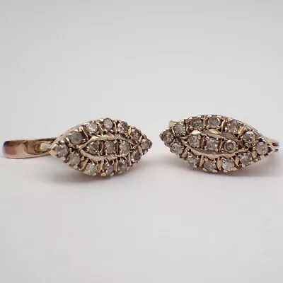 Marquise Shaped Earrings Single Cut Diamonds 14K Gold • $399.50