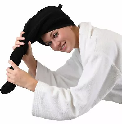 Black Hair Towel Wrap Turban 100% COTTON QUICK DRY Cap Post Shower Bath Spa • £6.49