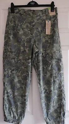 M&S Utility CARGO Tapered COMBAT Ankle Grazer CAMO Tea Dyed Trousers WithStretch • £16.99