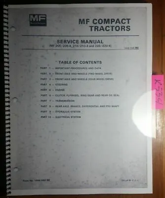 Massey Ferguson MF 205 205-4 210 210-4 220 220-4 Compact Tractor Service Manual • $36.99