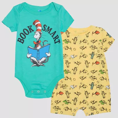 Dr. Seuss The Cat In The Hat Book Smart 2pc Romper Set Bodysuit Infant Baby Boy • $9.99