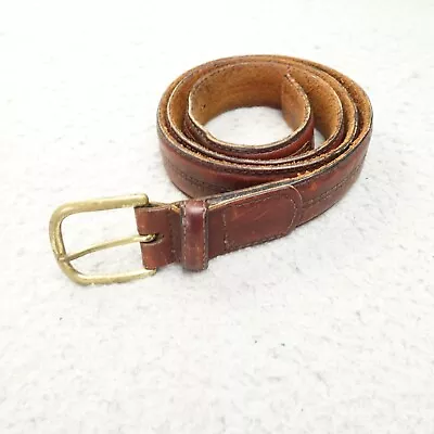 Vintage Brown Leather Belt W/ Brass Buckle Top Stitching Mens Sz 36 • $19.91