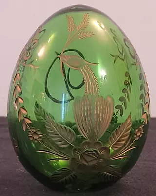 FABERGE St. Petersburg EGG Green Tinted Glass Engraved Green Glass Egg • £1.73