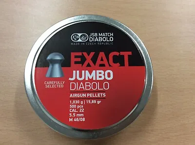 JSB Exact Jumbo Diabolo .22 (5.52mm) 15.89gr  Pellets Tins Of 500 New • £22.50