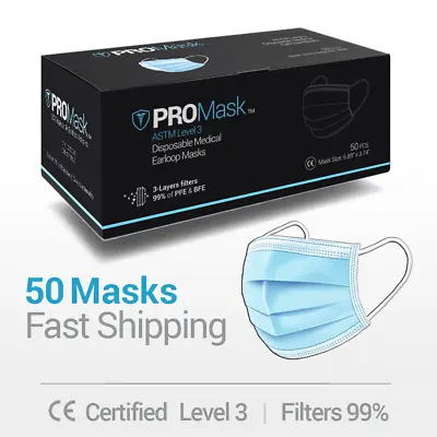 50 PROMask Medical Surgical Dental Disposable 3-Ply Ear-Loop Masks • $11.99