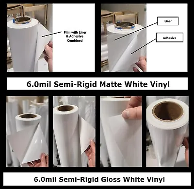 6.0mil White Semi-Rigid Self-Adhesive Vinyl Solvent HP Latex Mimaki Roland Mutoh • $115