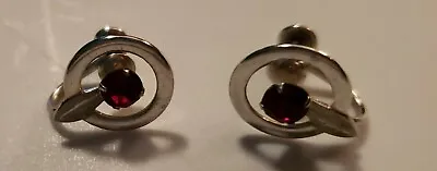 VTG Sterling Silver ART DECO VAN DELL Red Rhinestone Screw Back Earrings  3g • $9.99