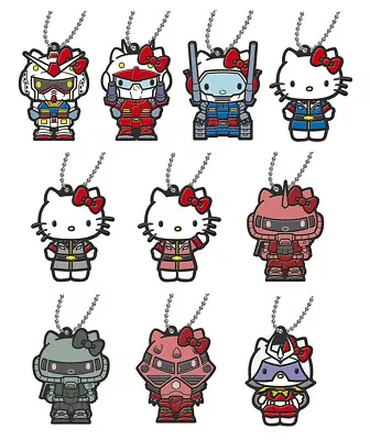 Gundam X Hello Kitty Rubber Mascot Keychain Figure Bandai Gashapon Set Of 10 • $49