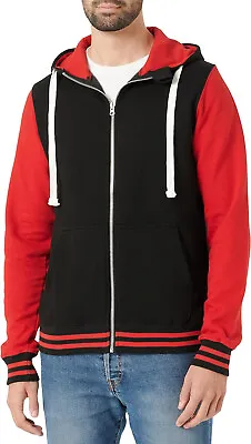 AWDis Men's Two-Tone Hoodie Varsity Sweatshirt Top Red Black Medium BNTW • £10.99