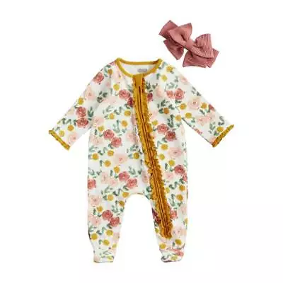 Mud Pie Fall Rose Footed Sleeper & Headband Set  0-3M 3-6M • $24