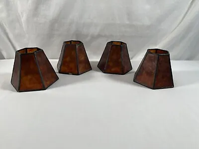 (1) ONE 1960s Mini Mica Chandelier Shade Amber Color Hexagon Bulb Clip  • $30.81