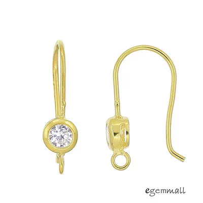 $7.09 • Buy 24kt Gold Plated Sterling Silver CZ French Hook Ear Wire Earrings #99139