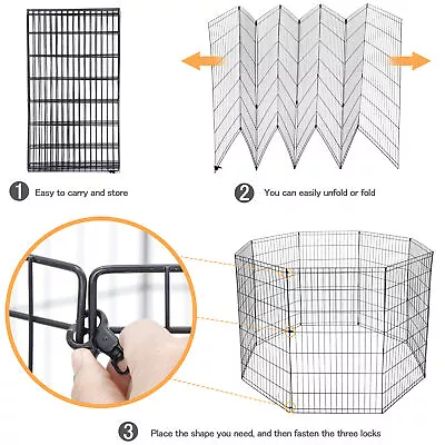 42  Dog 8 Panel Playpen Crate Fence Pet Play Pen Exercise Puppy Kennel Cage Yard • $42.58