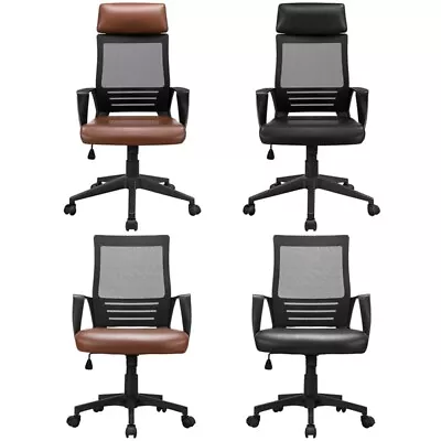 Home Office Chair Computer Chair Leather Mesh Back With Wheels And Arms For Work • £45.99