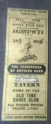 Jack's Tavern MILLER HIGH LIFE F C McCarthy Dist Kenosha WI 1930's Matchcover • $5.90