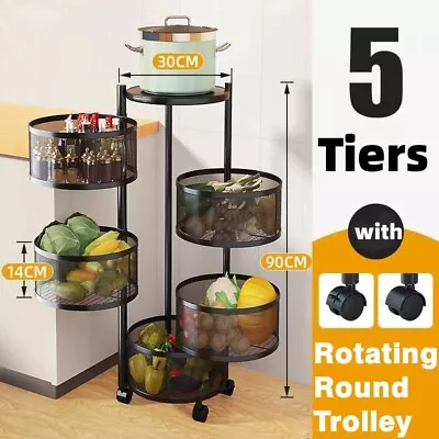 5 Tiers Kitchen Organiser Trolley Cart Vegetable Fruit Baskets Shelf Holder • $90