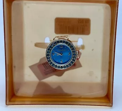 NIB MUDD FINGER RING WATCH Silver Tone Blue Face Rhinestone • $18.99