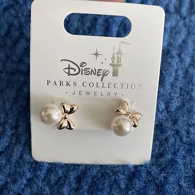 Disney Parks  Minnie Mouse Bow Pearl Rose Gold Tone Earrings New • $19.99