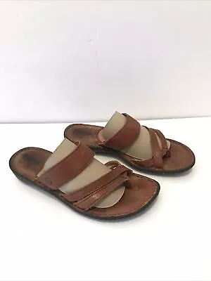 Born Sandals Womens 7 M Brown Leather Slip On Toe Loop Ring Strappy Shoes Flats • $14.99