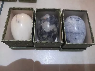 3 Decorative Polished Marble Eggs In Box 6x4cm Presentation Boxed 🐣Pick From 24 • £12.99